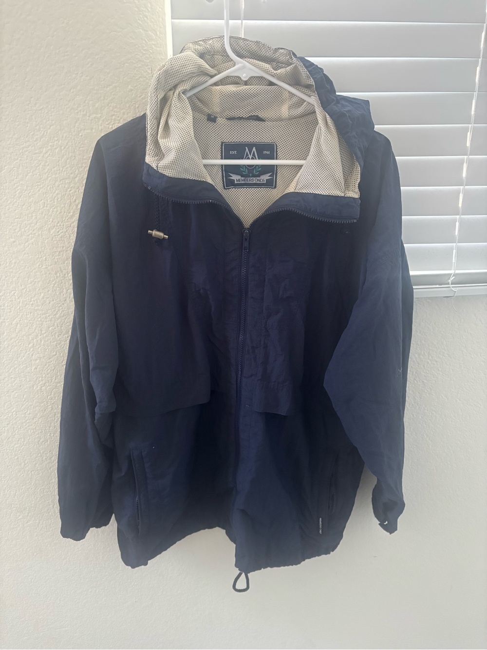 Members Only Navy Hooded Windbreaker Jacket